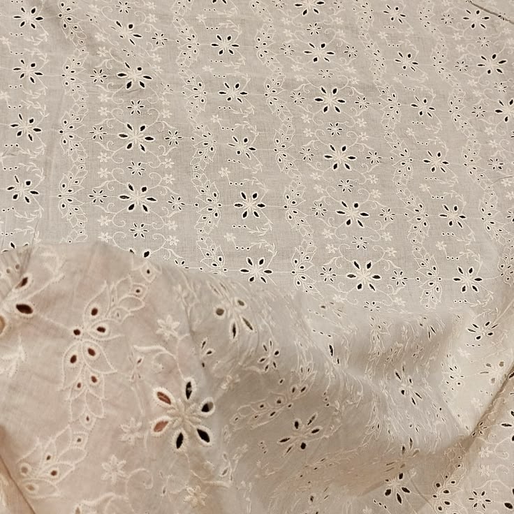 Natural Scattered Floral Eyelet Cotton Fabric