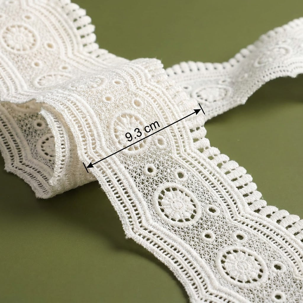 Natural Circular Pattern Chemical Cotton Lace - 5mtr