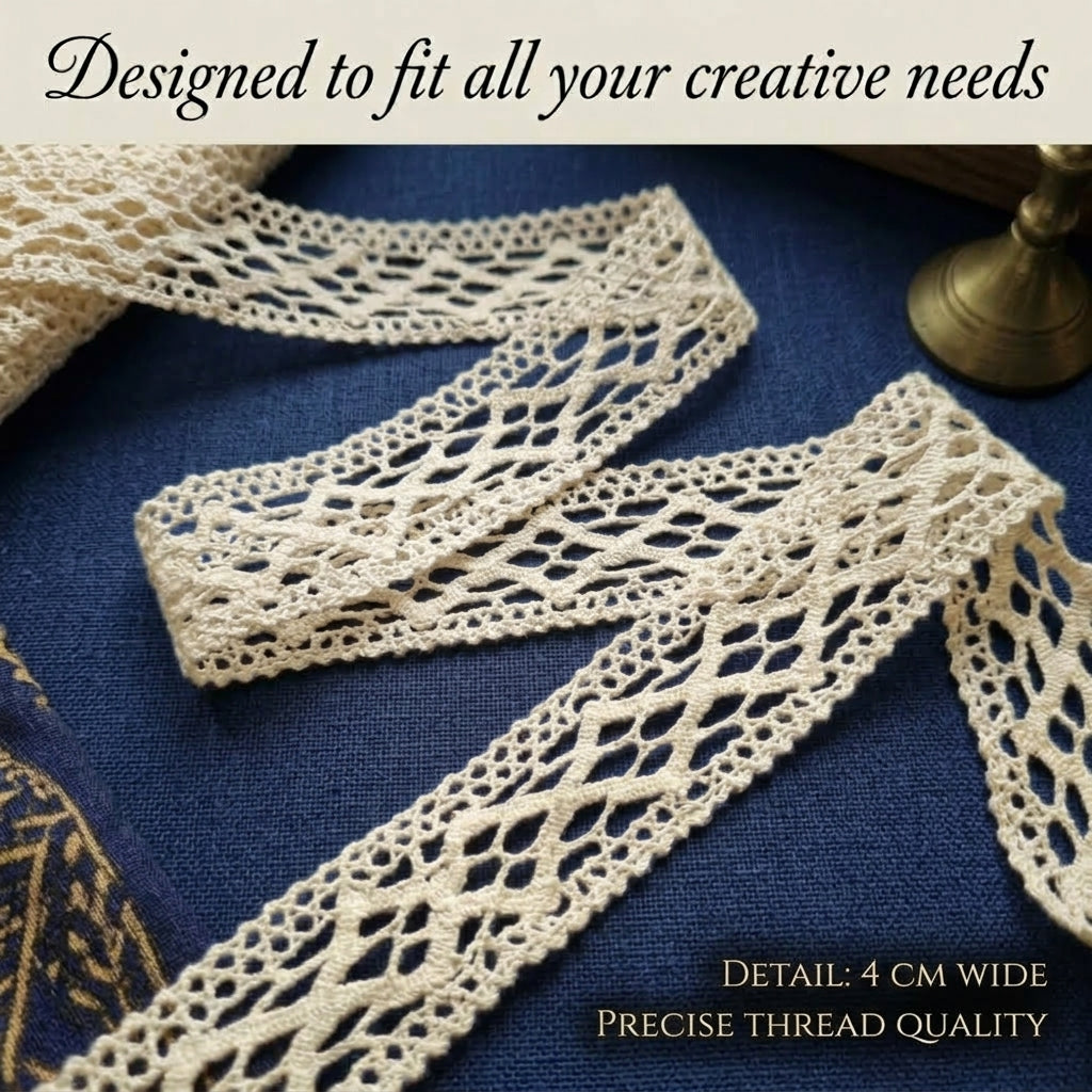 Natural Crochet Diamond Design Cotton Lace Trim - 5 mtr
