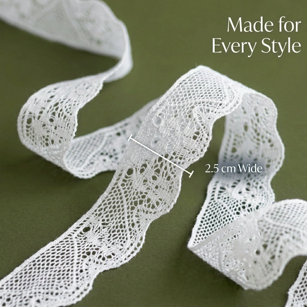 Off White Scallop Jacquard Cotton Crochet Lace Trim - 5 mtr