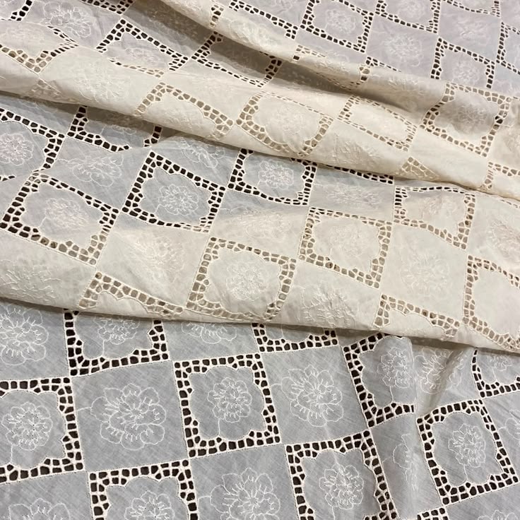 Natural Geometric Floral Schiffli Embroidery Fabric
