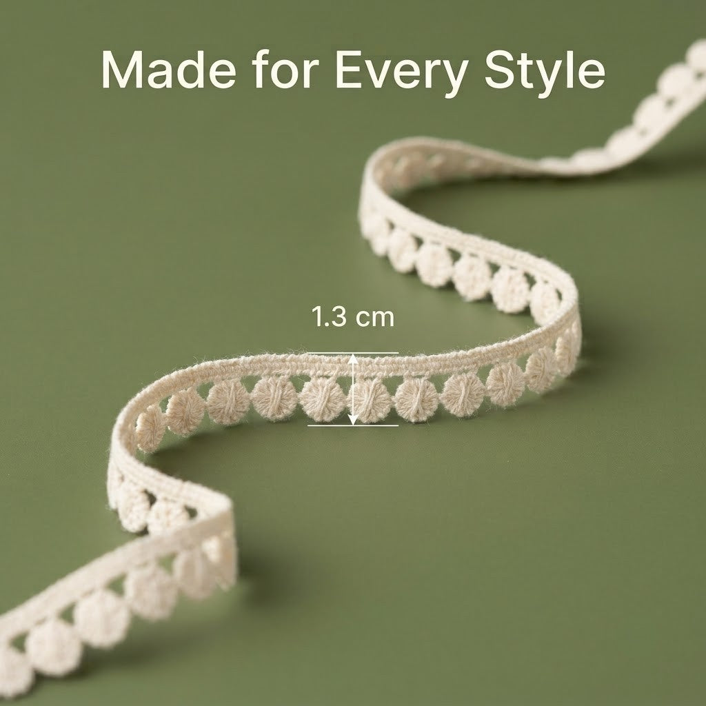 Natural Pom-Pom Chemical Cotton Lace - 100 mtr