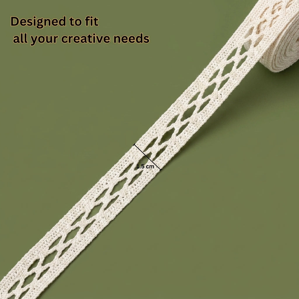 Natural Criss-Cross Cotton Crochet Lace Trim - 5 mtr