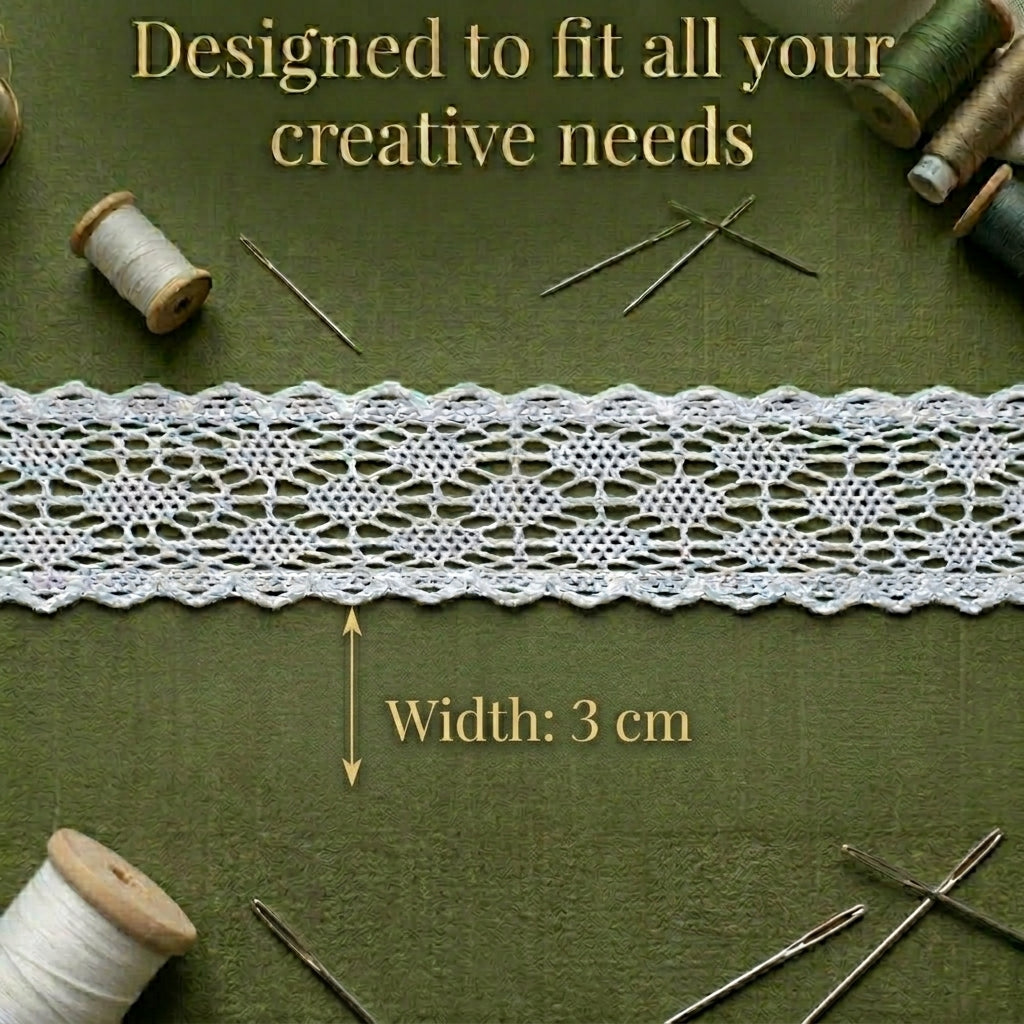 Off White Polka Dot Design Cotton Crochet Lace Trim - 5 mtr