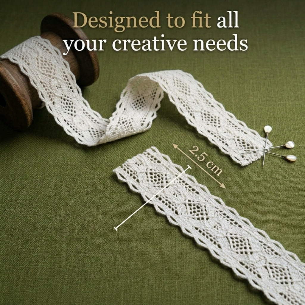 Off White Diamond Eye Design Cotton Crochet Lace Trim - 5 mtr