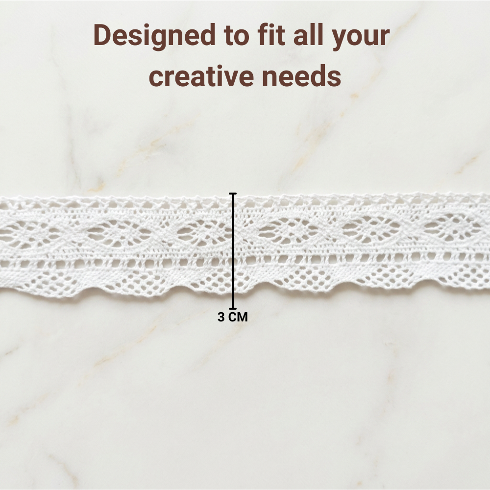 Off White Scalloped Eye Design Cotton Crochet Lace Trim - 5 mtr