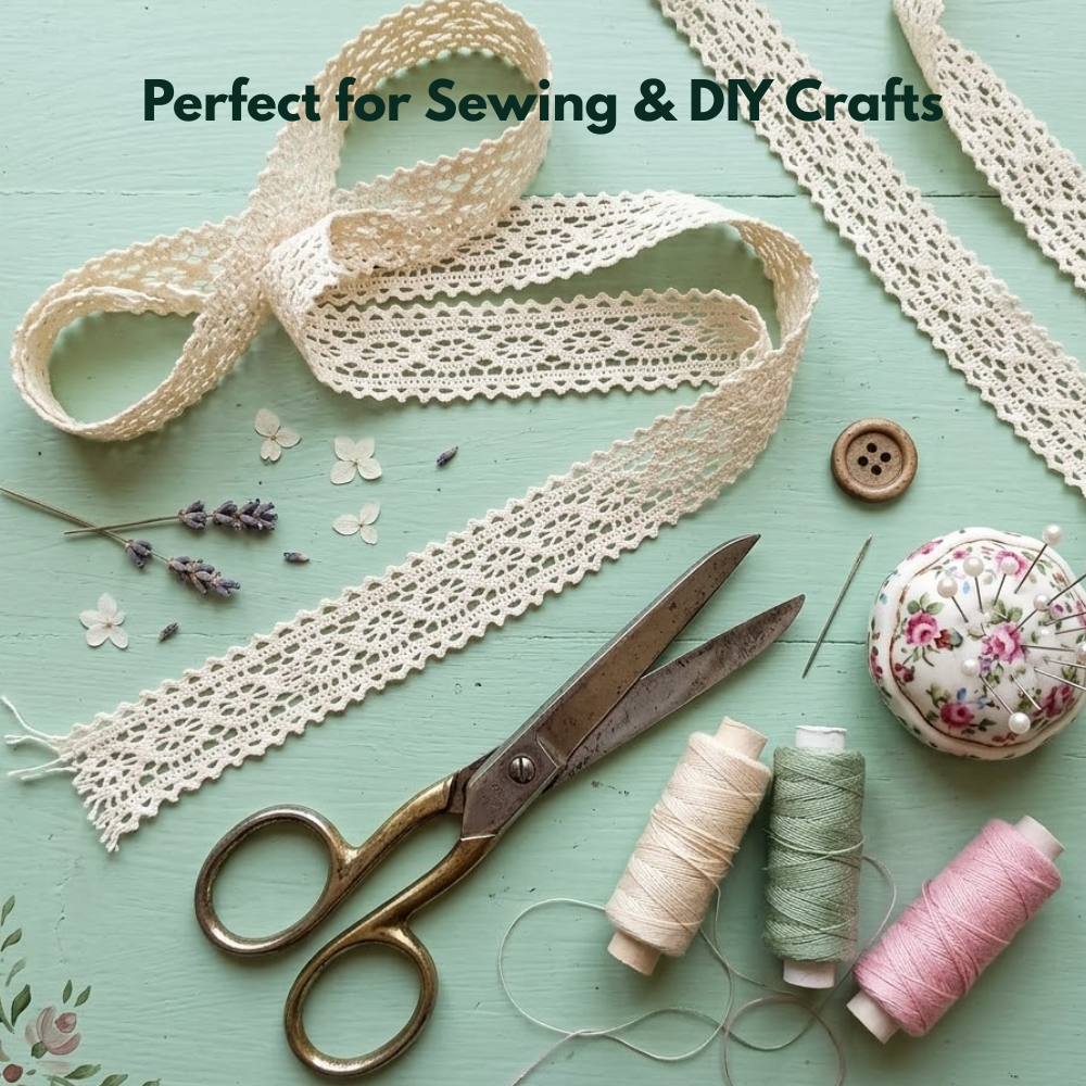 Off White Eye Lace with Both Side Kingri Crochet Lace Trim - 5 mtr