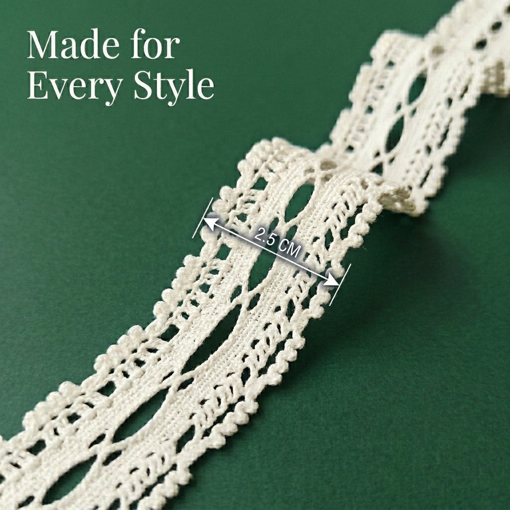 Off White Delicate Dual Scallop Cotton Crochet Lace Trim - 5 mtr