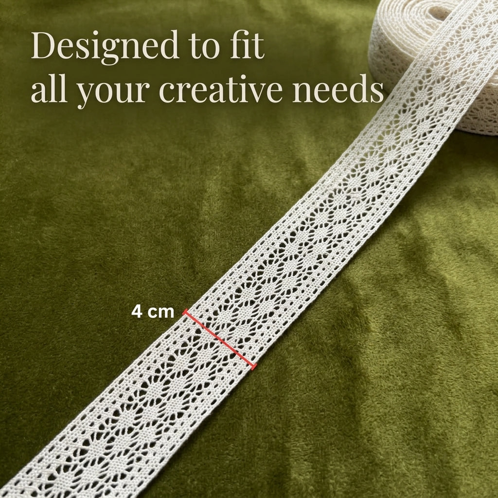 Off White Broad Polka Dot Design Cotton Crochet Lace Trim - 5 mtr