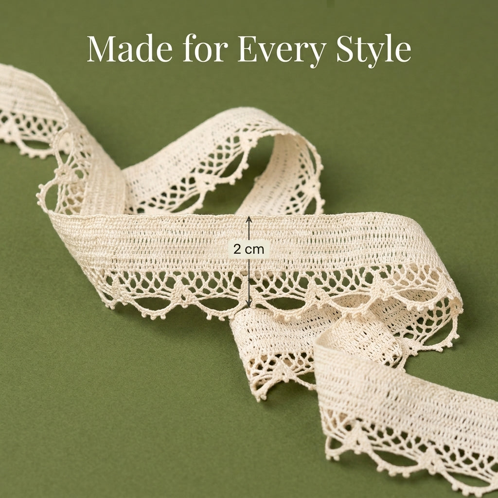 Off-White Scalloped Edge Crochet Lace Trim - 5 mtr