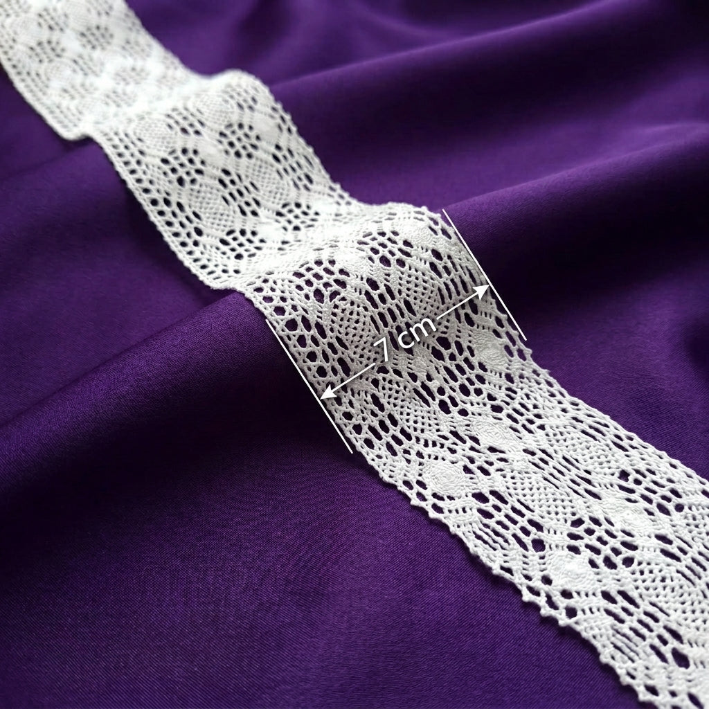 Off White Broad Multi Pattern Cotton Crochet Lace Trim - 5 mtr