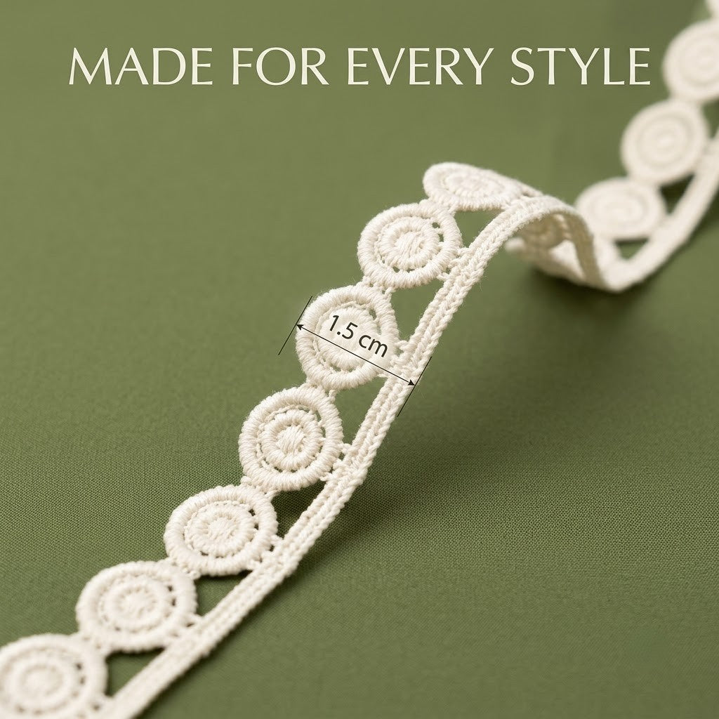 Natural Geometric Circle Chemical Cotton Lace - 20 mtr