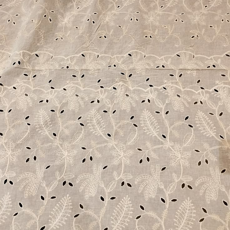 Natural Botanical Cord Schiffli Embroidery Fabric