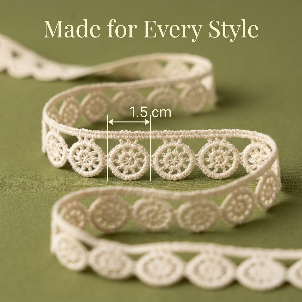 Natural Circular Floral Medallion Chemical Cotton Lace - 25mtr