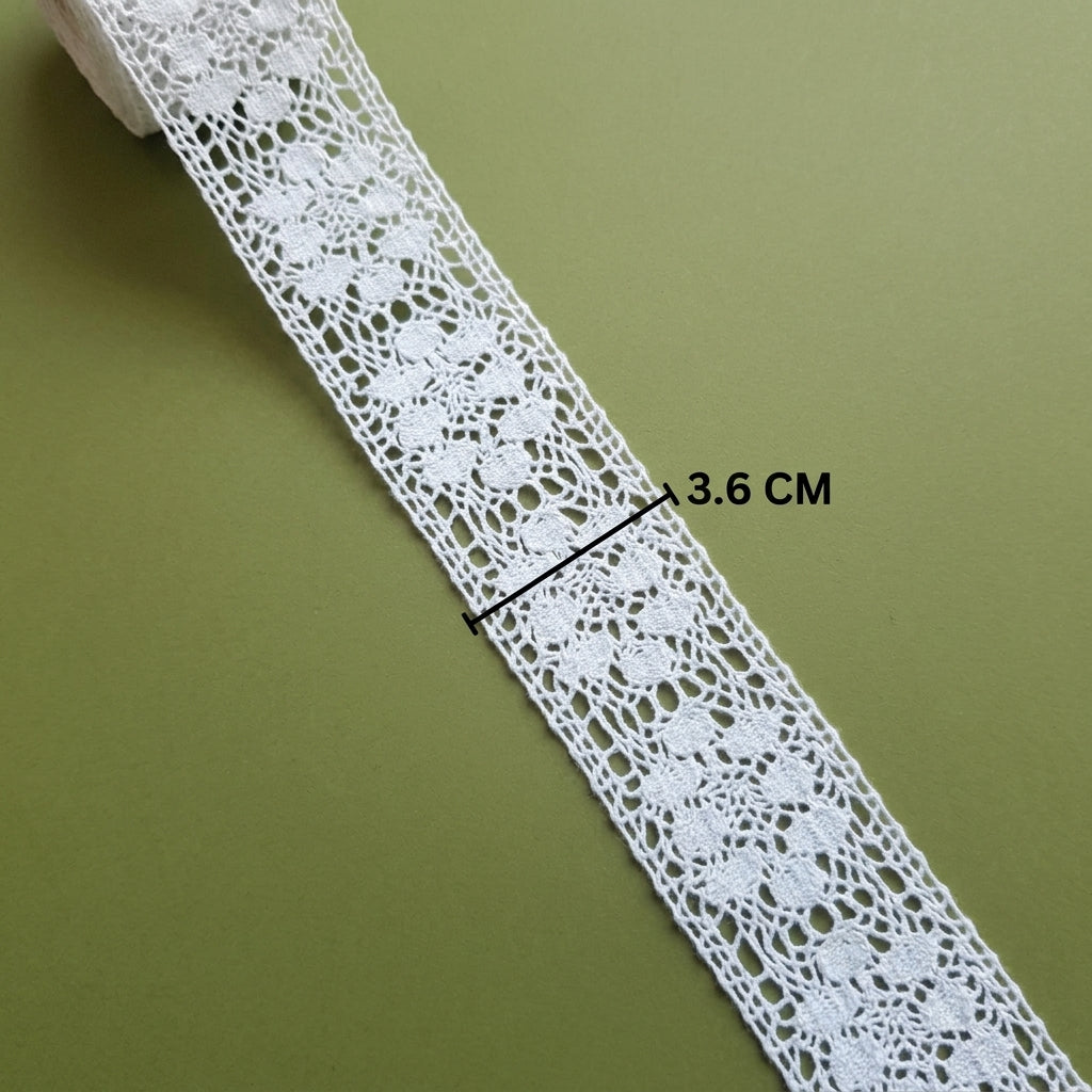 Off White Floral Design Cotton Crochet Lace Trim - 5 mtr