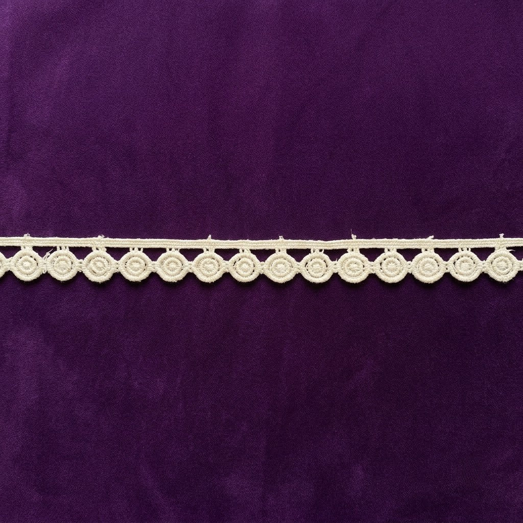 Natural Geometric Circle Chemical Cotton Lace - 20 mtr