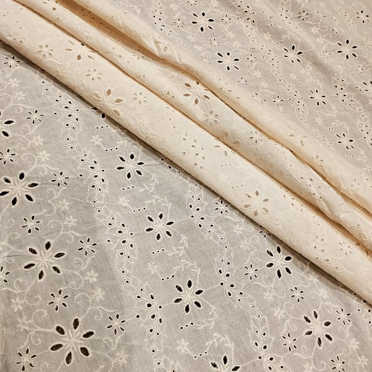 Natural Scattered Floral Eyelet Cotton Fabric