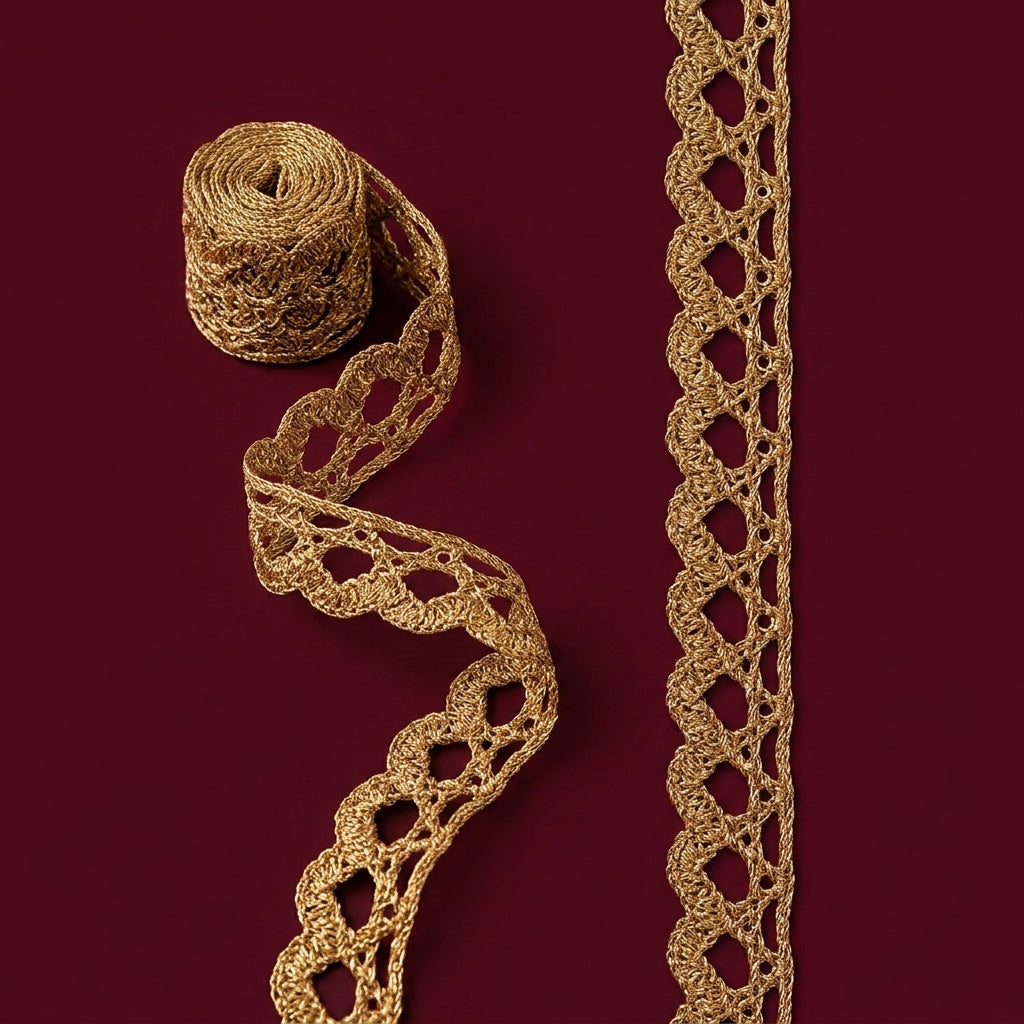 Golden Scalloped Eyelet Crochet Lace Trim - 5 mtr