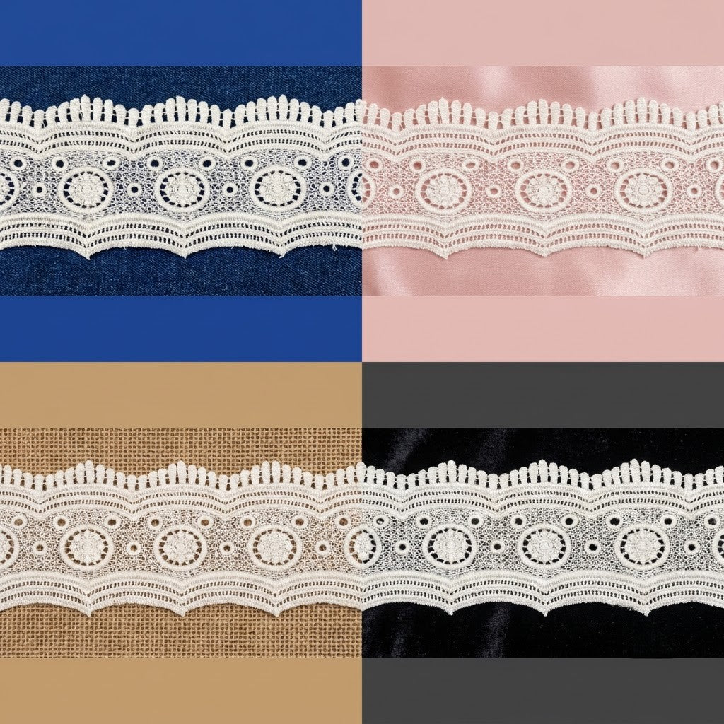 Natural Circular Pattern Chemical Cotton Lace - 5mtr