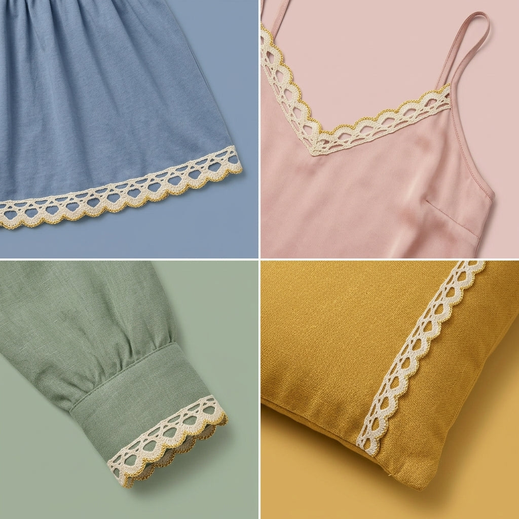 Off White and Gold Scalloped Edge Crochet Lace Trim - 5 mtr