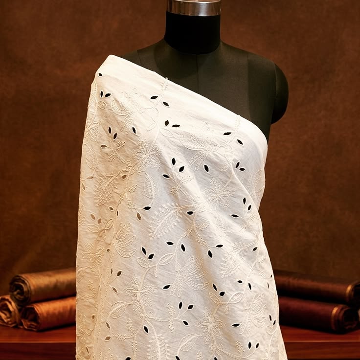Natural Botanical Cord Schiffli Embroidery Fabric
