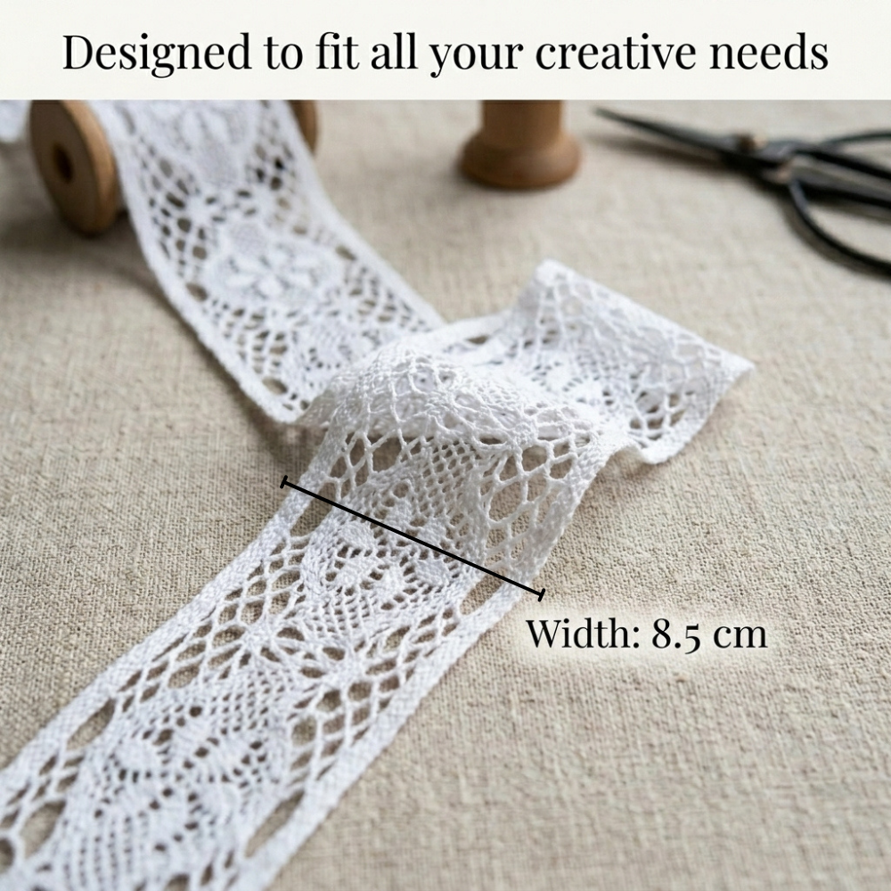 Off White Broad Dual Scallop Cotton Crochet Lace Trim - 5 mtr