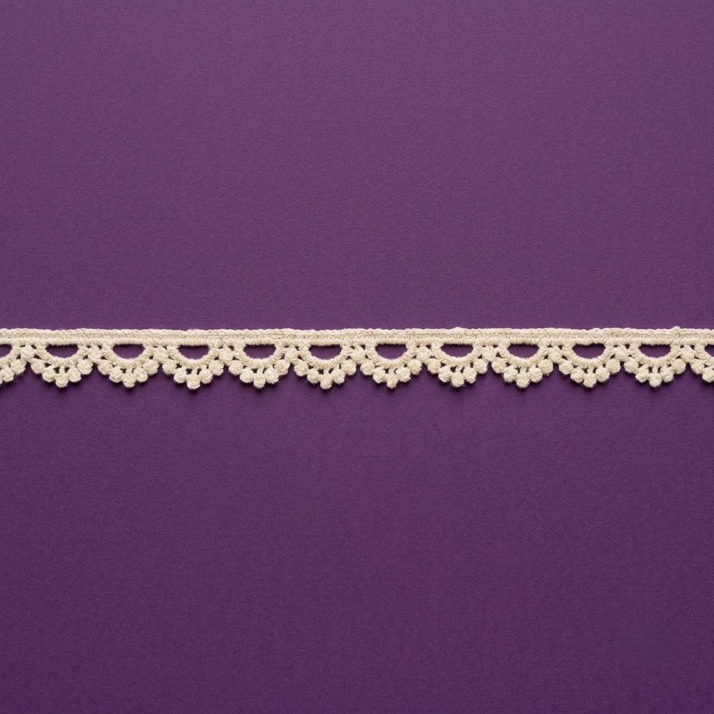 Natural Scalloped Edge Chemical Cotton Lace - 25 mtr