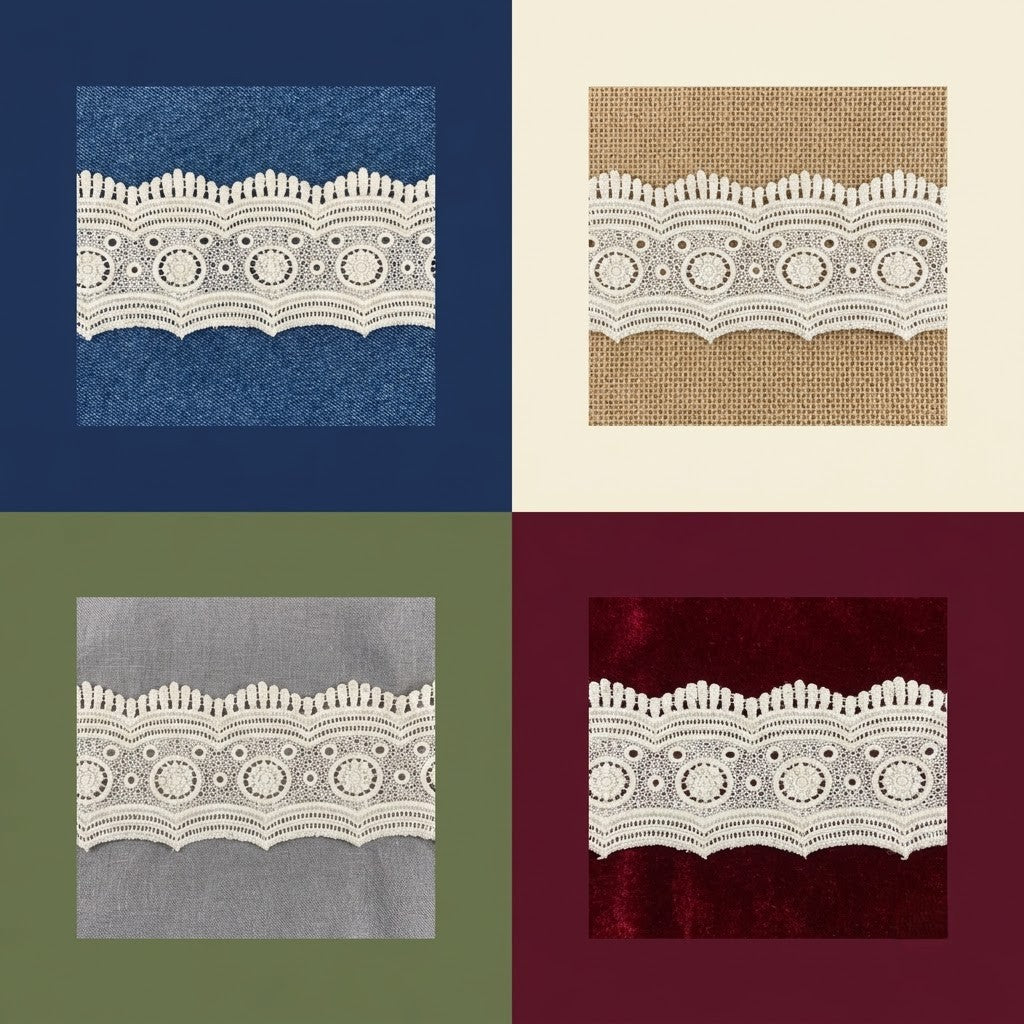 Natural Circular Pattern Chemical Cotton Lace - 5mtr
