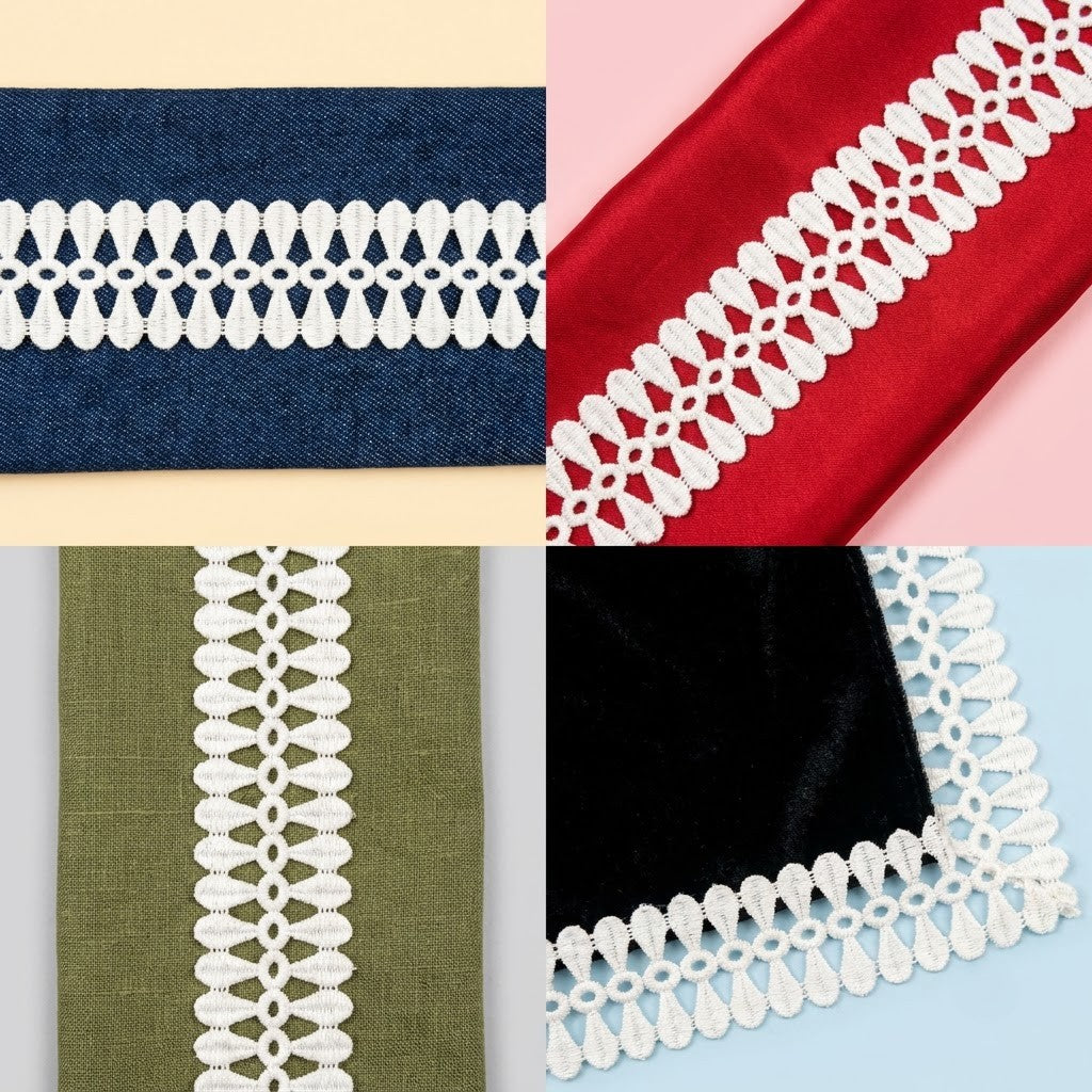 Natural Geometric Chemical Cotton Lace - 5mtr