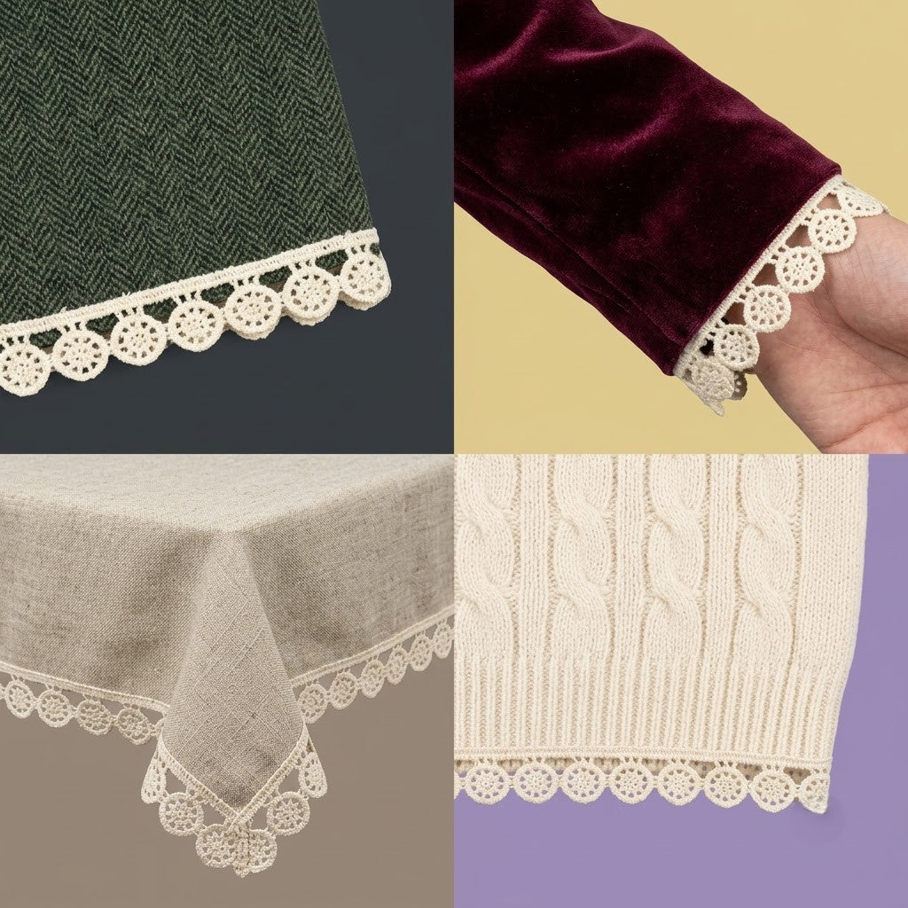 Natural Circular Floral Medallion Chemical Cotton Lace - 25mtr