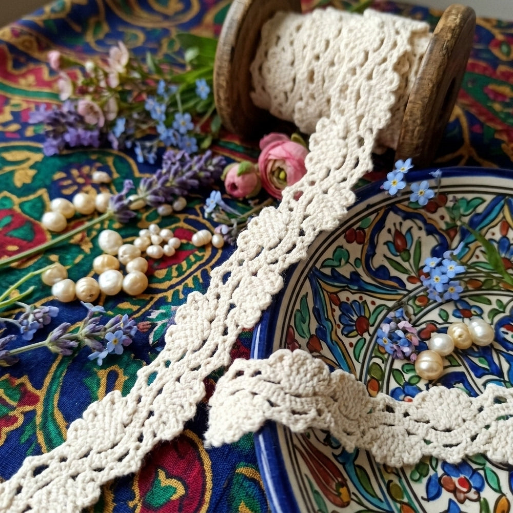 Natural cotton crochet lace with wave pattern Trim - 5 mtr