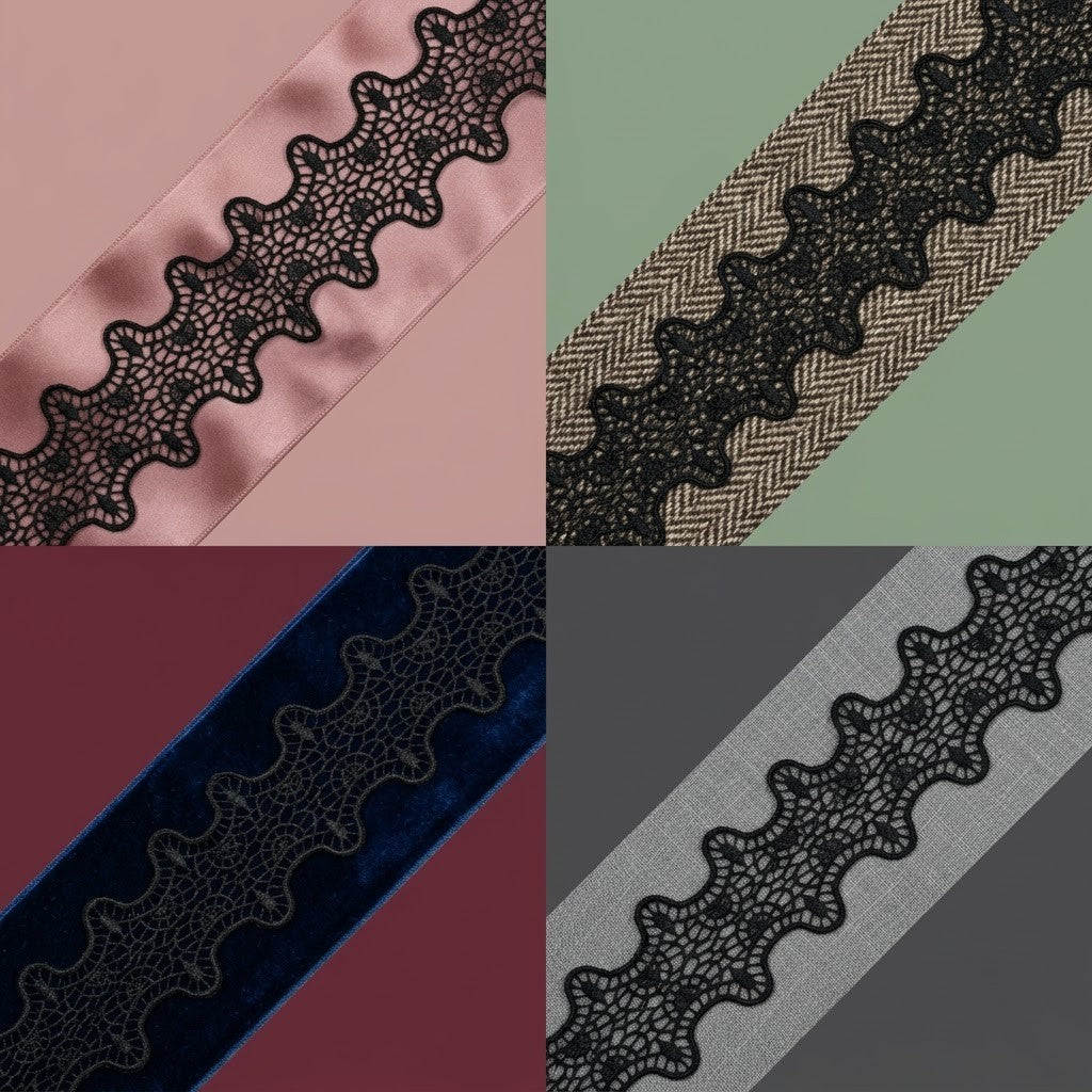 Black Wavy Mesh Chemical Lace - 5 mtr