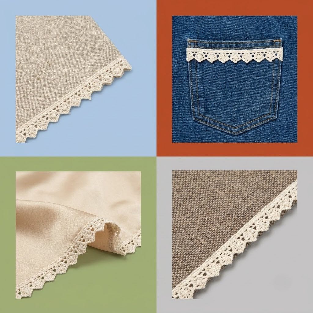 Natural Tiny Floral Scallop Chemical Cotton Lace - 25mtr
