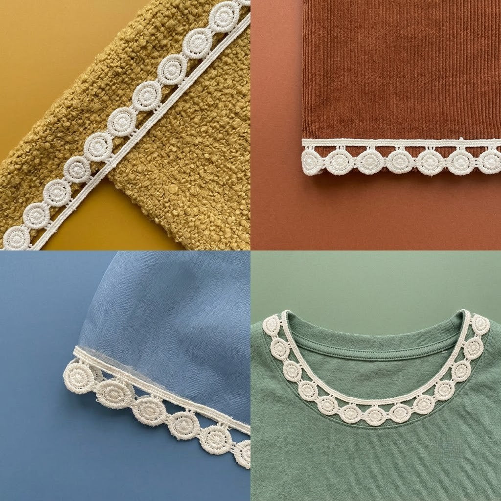 Natural Geometric Circle Chemical Cotton Lace - 20 mtr