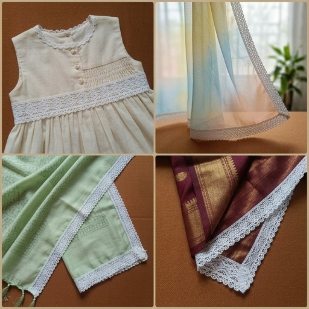 Off White Broad Diamond Design Cotton Crochet Lace Trim - 5 mtr