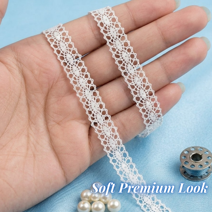 Off White Fine Cotton Crochet Lace Trim - 5 mtr