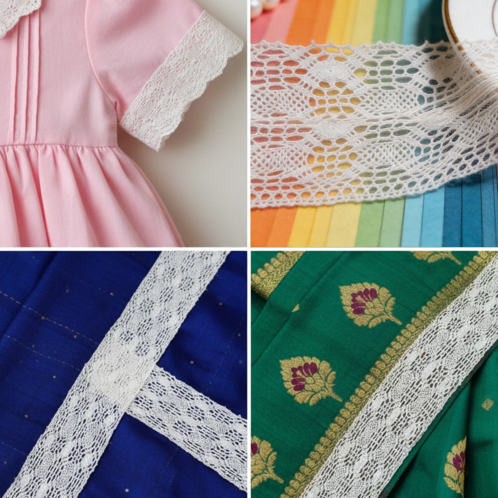 Off White Broad Multi Pattern Cotton Crochet Lace Trim - 5 mtr