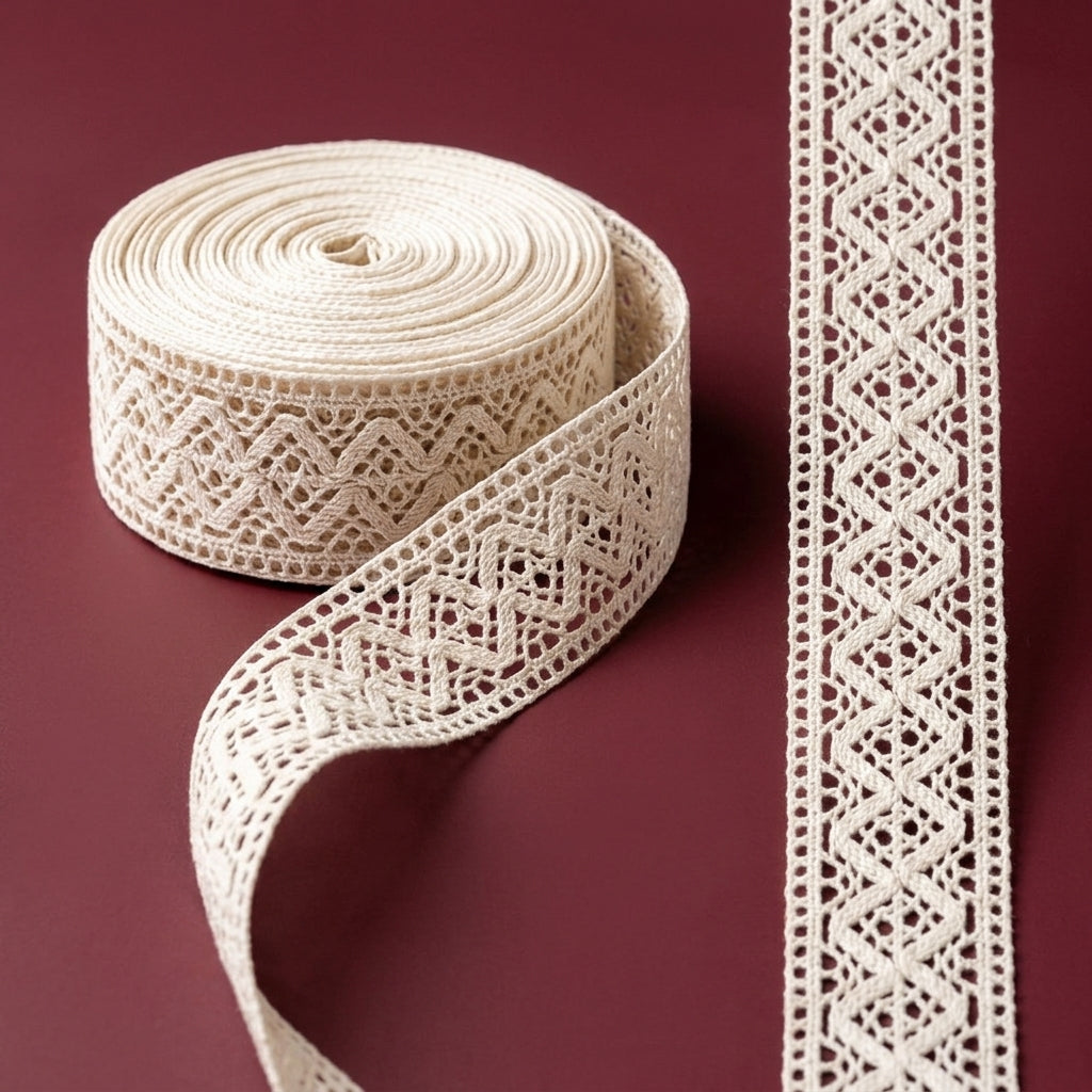 Off White Diamond Design Cotton Crochet Lace Trim - 5 mtr