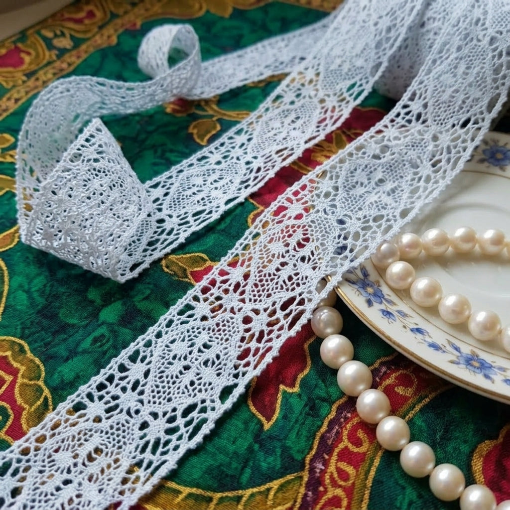 Off White Floral Diamond Cotton Crochet Lace Trim - 5 mtr