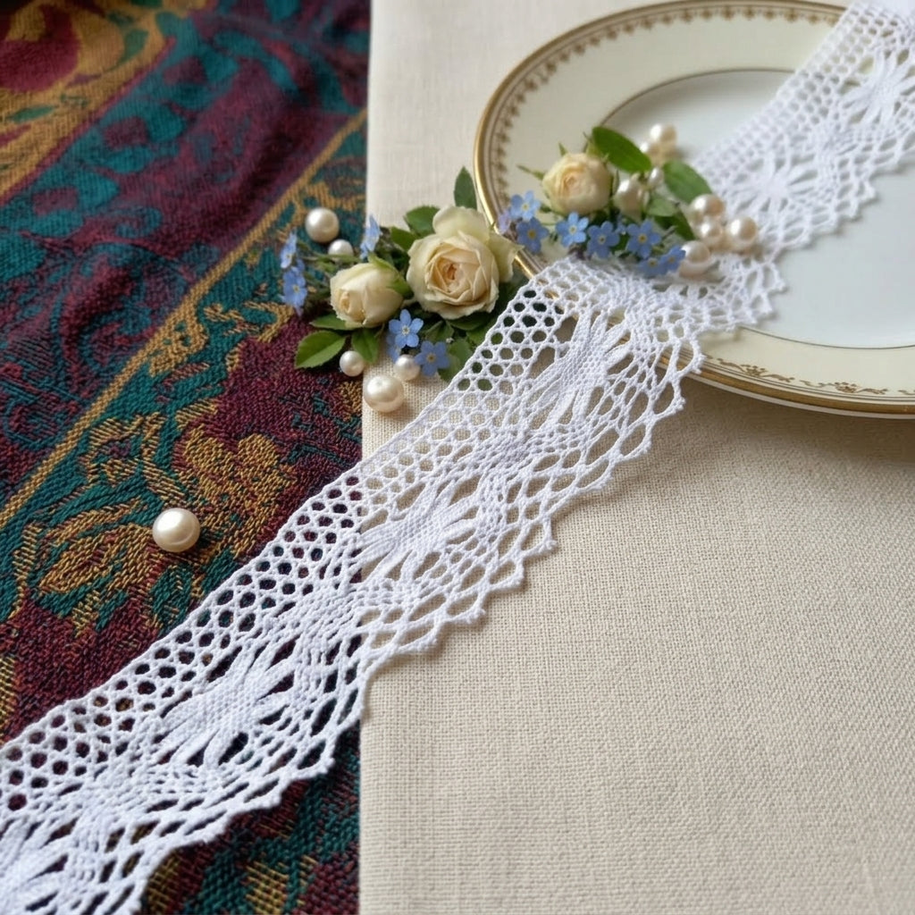 Off White Cotton Floral Scallop Crochet Lace Trim - 5 mtr