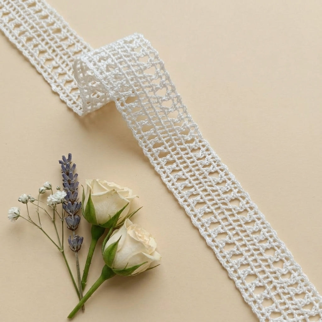 Off White Double Ladder Cotton Crochet Lace Trim - 5 mtr