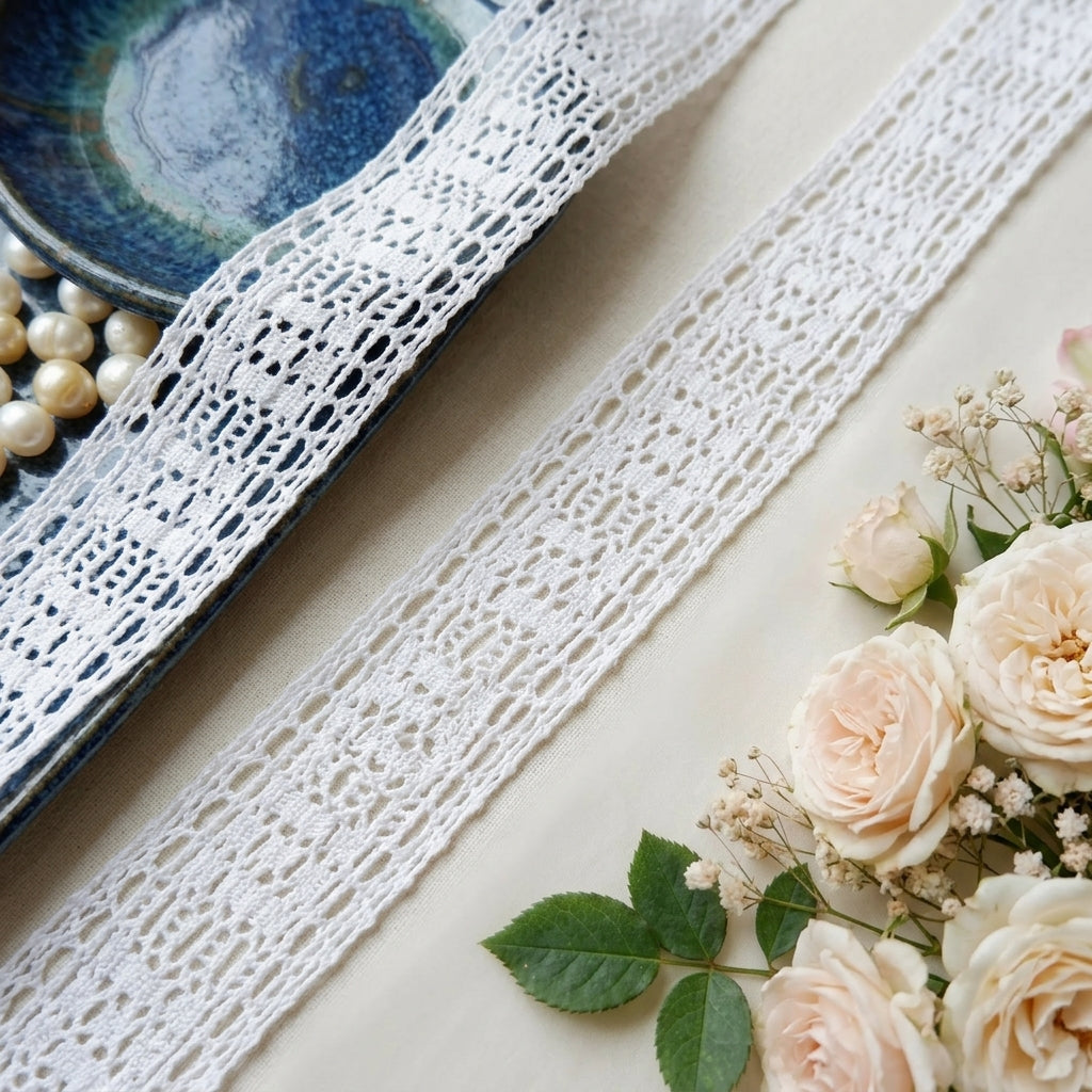 Off White Square Pattern Cotton Crochet Lace Trim - 5 mtr