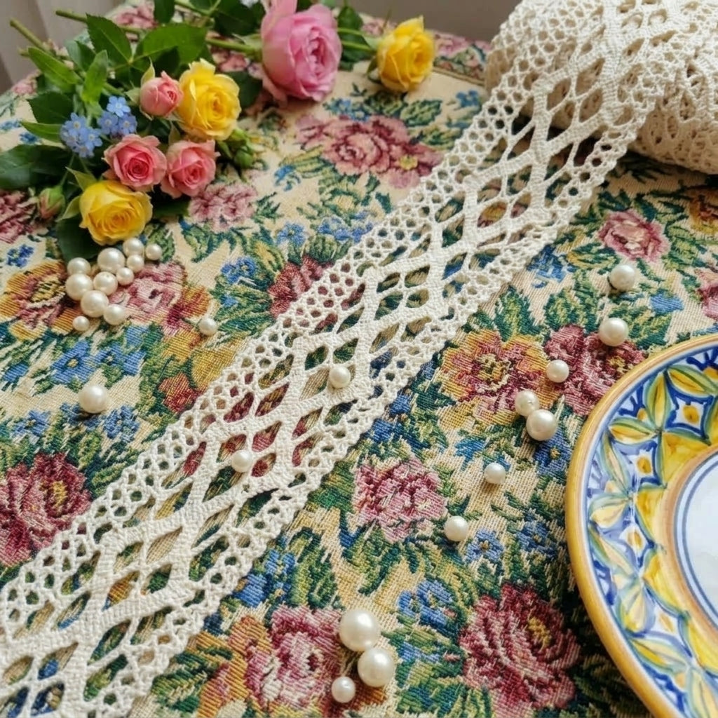 Natural Crochet Diamond Design Cotton Lace Trim - 5 mtr