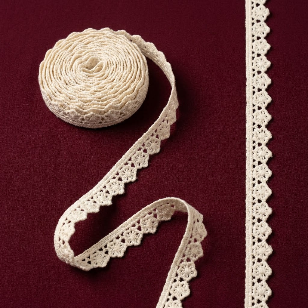 Natural Tiny Floral Scallop Chemical Cotton Lace - 25mtr