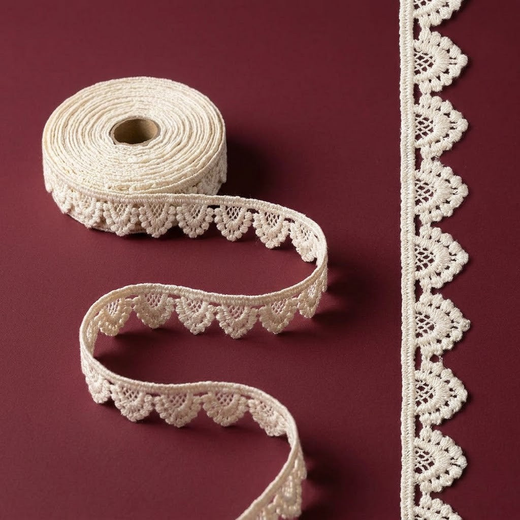 Natural Picot Edge Chemical Cotton Lace - 25 mtr