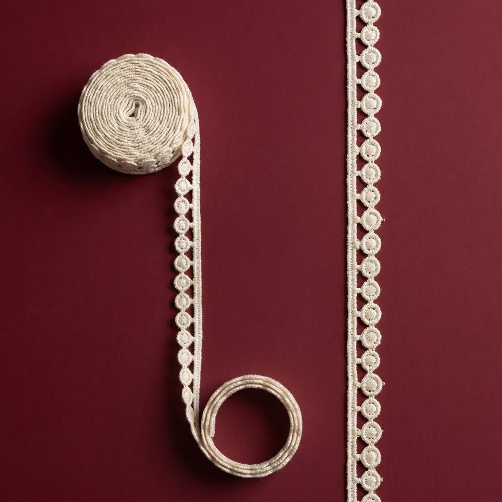 Natural Geometric Circle Chemical Cotton Lace - 25 mtr