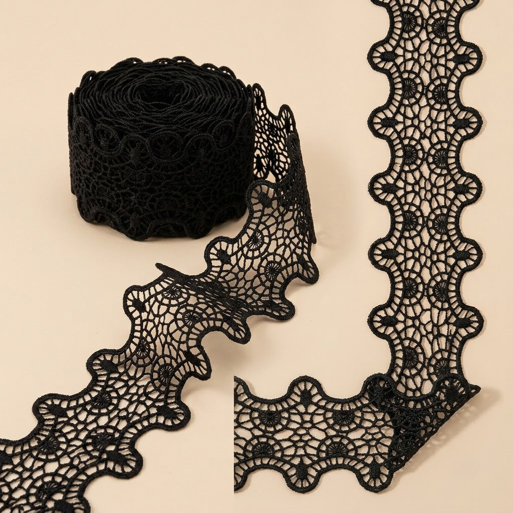 Black Wavy Mesh Chemical Lace - 5 mtr