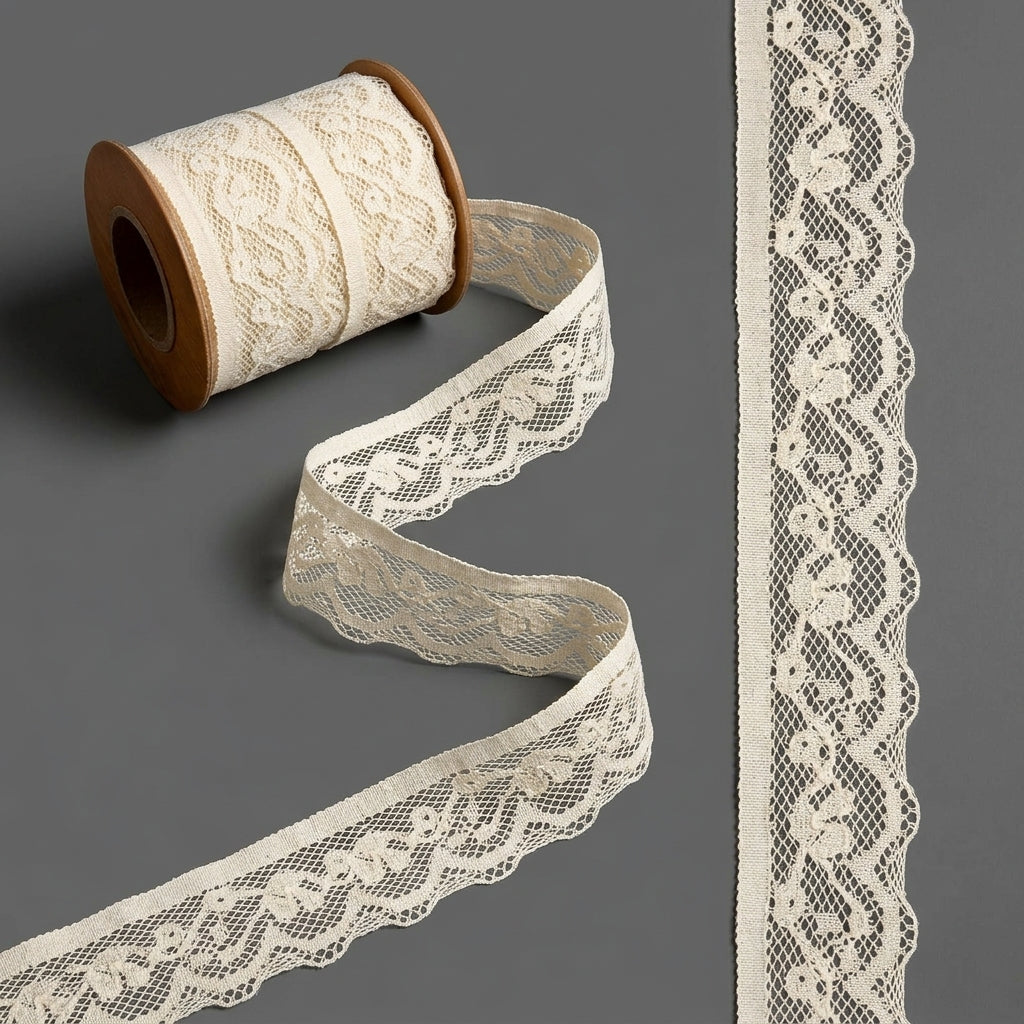 Floral Vine Scalloped Net Raschel Lace Trim - 5 Mtr