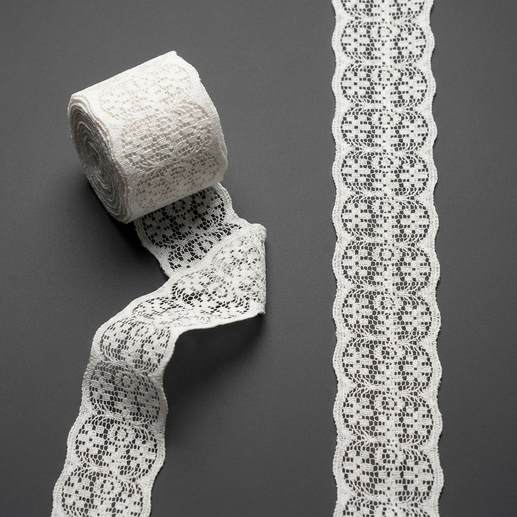 Double Scalloped Medallion Raschel Lace Trim - 5 Mtr