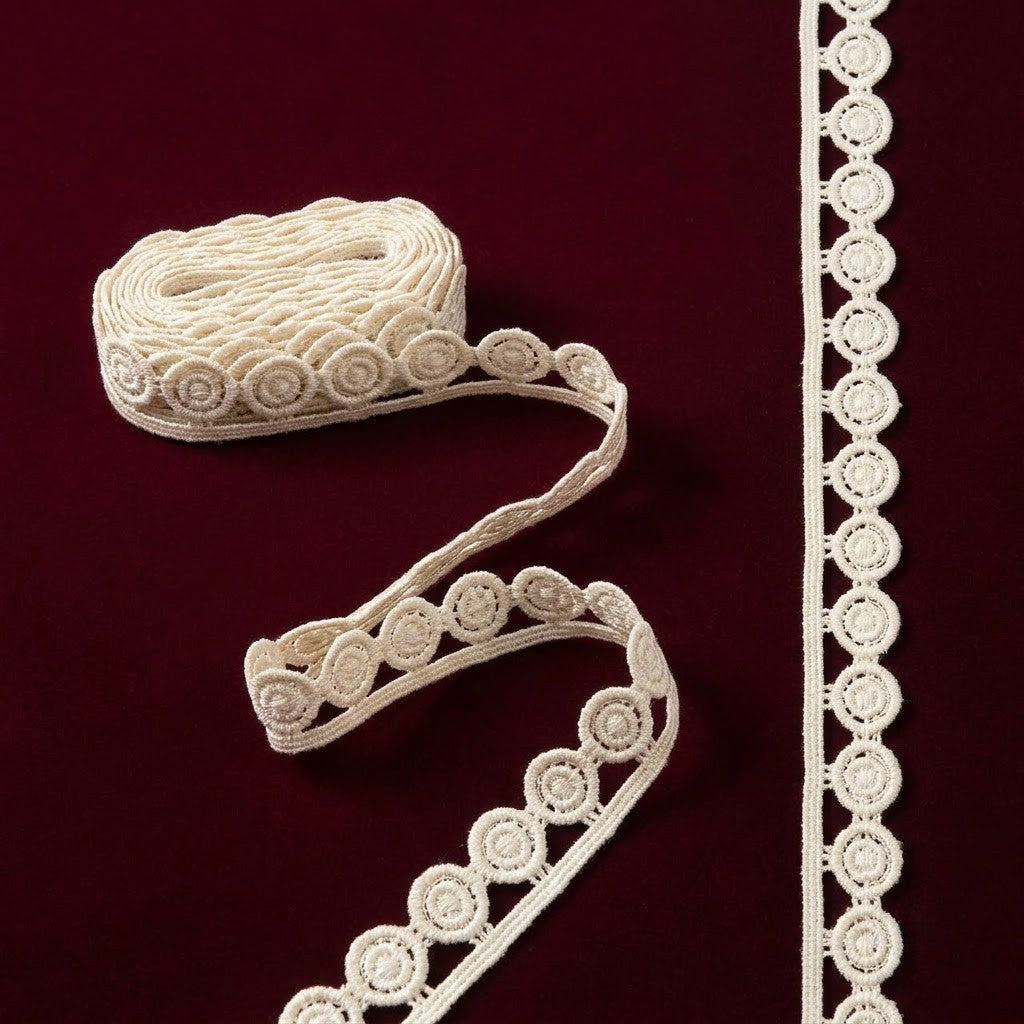 Natural Geometric Circle Chemical Cotton Lace - 20 mtr